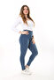 Women's Large Size Navy Blue Belt Detailed Waist Side Zipper Back Pocket Jeans 65N37645 - 5