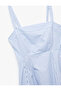 Cotton Sleeveless Square Neck Strap Midi Flared Dress - 5