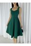 Strappy Heart Collar Midi Length Crepe Fabric Evening Dress