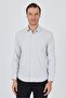 Men's White-Grey Hard Collar Long Sleeve Slim Fit Flexible Shirt 1004250232