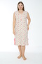 Women's Large Size Patterned 100% Cotton Sleeveless Nightgown / Cream - Pink - - B 519 - 3