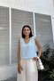 Women's Blue Muslin Straw Detailed Blouse - 700-3424 - 6