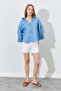 Women's Shirt Made of 100% Linen Fabric, Oversized Cut and Flowing Structure - Baby Blue |   Mkes169722-1 - 7