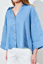 Women's Shirt Made of 100% Linen Fabric, Oversized Cut and Flowing Structure - Baby Blue |   Mkes169722-1 - 4
