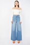 Women's Blue Wide Leg Long Jeans - 5