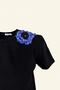Lilac Flower Embroidered Crew Neck Cotton Basic Black T-Shirt - 4