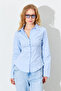 Waist-Fitted Bell Sleeve Lycra Cotton Shirt - Blue | MKS161463-01