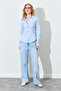 Waist-Fitted Bell Sleeve Lycra Cotton Shirt - Blue | MKS161463-01 - 6