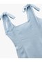 Sleeveless U Neck Mini Linen Blend Dress with Tie Detail - 3