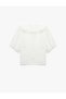 Buttoned Short Balloon Sleeve Scalloped Brocade Wide Baby Collar Shirt - 2