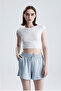 Women's Blue Shorts Modal Fabric Soft Textured Stretchy Lycra Lace-Up Double Pocket Shorts - 4