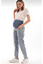 Maternity Stretchable Abdominal Band with Adjustable Waist, Mom Fit Back Belt Detailed Jeans Blue - 2