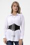 Faux Leather Black Wide Women's Belt with Chain Detail and Butterfly Figured Wide Flexible Rubber Bodice 1708 - 7