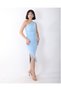 Women's Blue One Shoulder Draped Midi Length Dress