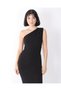 Women's Black One Shoulder Draped Midi Length Invitation Dress - 4