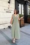 Women's Khaki Slit V-Neck Muslin Dress - 700-3419 - 4