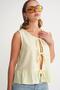4717 Women's Front Lace Ruffle Sleeveless Linen Blouse Yellow - 4