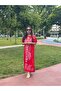 Red and White Patterned Summer Long Dress – Comfortable Fit, Lightweight Fabric, Stylish Casual Wear