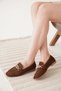Women's Brown Perforated Daily Comfortable Stylish Detailed Oxford Masculine Soft Ballerina Shoes