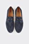 Navy Blue Leather Men's Casual Shoes - 4