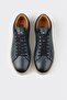 Navy Blue Leather Men's Sports Shoes - 4