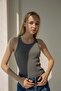 Women's Anthracite Corded T-shirt Halter Neck Knitted Undershirt - 4