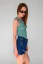 Women's Green Striped Ribbed Halter Neck Sleeveless Tank Top - 6