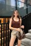 Dark Brown Ribbed Strap Basic Undershirt - 3