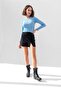 Baby Blue Long Sleeve Ribbed Blouse Crop Knitted T-shirt - 7