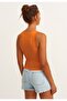 Woman's Orange Ribbed T-shirt Halter Collar Knitted Singlet - 4