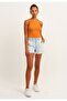Woman's Orange Ribbed T-shirt Halter Collar Knitted Singlet - 2
