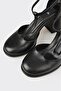 Black Leather Women's Heeled Shoes - 4