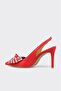 Red Leather Women's Heeled Shoes - 3
