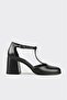 Black Leather Women's Heeled Shoes