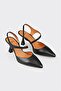 Black Leather Women's Heeled Shoes - 2