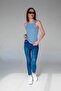 Women's Blue Striped Ribbed Halter Neck Sleeveless Undershirt - 7