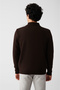 Men's Brown Woolen Buttoned Polo Collar Cardigan Coat with Chest Pockets A22Y6096 - 4