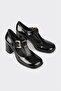 Black Leather Women's Heeled Shoes - 2