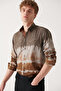 Men's Brown Printed Button Collar 100% Cotton Shirt A22Y2070 - 3