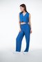 Blue Women's Linen Look Ribbed Detailed Loose Fit Wide Leg Pants - Nomte - 6