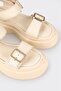 Beige Leather Women's Wedge Heel Sandals - 5