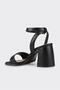Black Leather Women's Heeled Sandals - 3