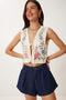 Flower Embroidered Muslin Vest Cream Lfh0003 - 2