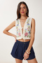 Flower Embroidered Muslin Vest Cream Lfh0003