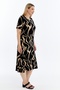 Short-Sleeved Loose Black Camel Patterned Women's Dress - 4