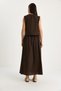 Women's Bitter Coffee Strap Short Blouse Button Detailed Flared Long Skirt Linen Top and Bottom Set 9322 60281055 - 7