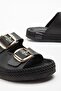 Women's Black Daily Double Buckle Comfortable Sole Straw Sandals Slippers