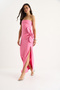 Women's Candy Pink Floral Accessory Slit Detailed Strapless Maxi Dress 2602 60283331 - 4