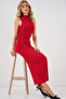 Women's Gathered Zero Sleeve Draped Dress 2579 - Red - 2