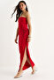Women's Red Floral Accessory Slit Detailed Strapless Maxi Dress 2602 60283331
